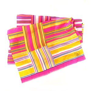 1980s Vintage Diana Vreeland hot pink yellow white striped silk scarf